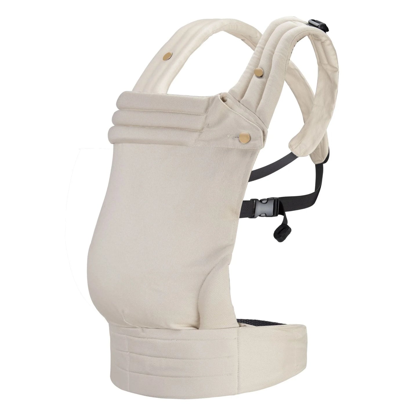 Minimalistische Babytrage in Beige für Kleinkinder von 3-36 Monaten. Ergonomisch, mitwachsend bis 20kg – erhältlich bei Kiddoskiste.