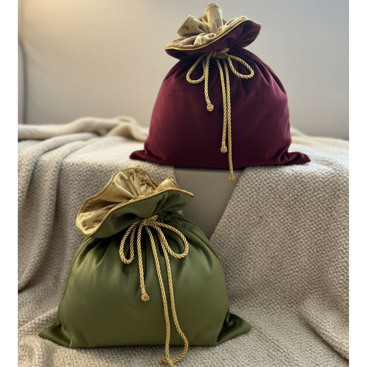 Geschenkbeutel aus Stoff Set - Nachhaltige Geschenkbeutel Weihnachten in Rot und Grün handgefertigt