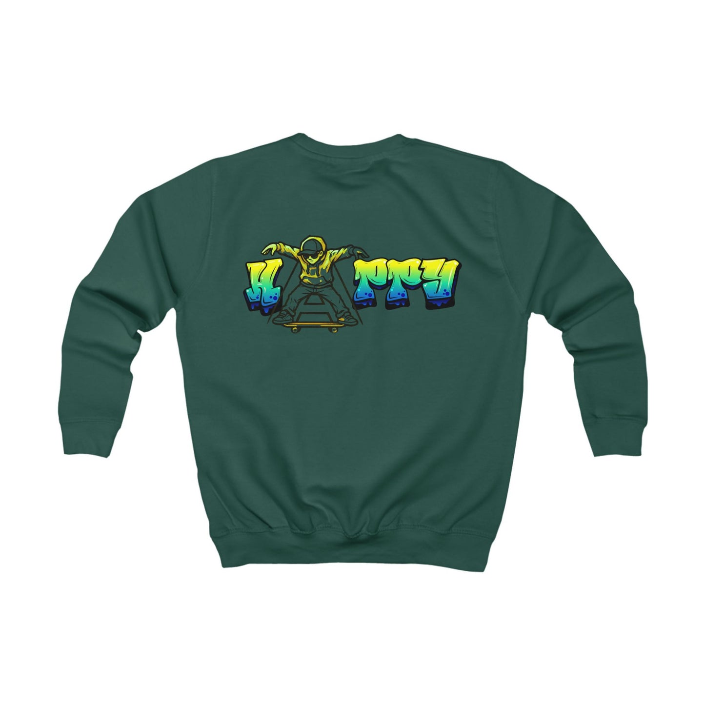 Grünes Kinder-Sweatshirt mit Graffiti-Skateboarder Rückansicht - Kindermode
