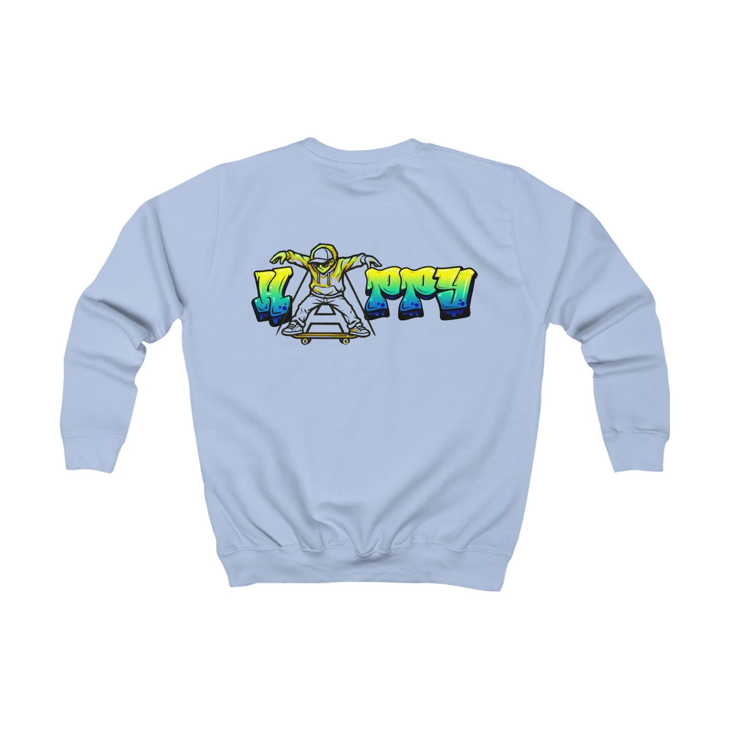 Hellblaues Kinder-Sweatshirt mit Graffiti-Skateboarder Rückansicht - Street Style