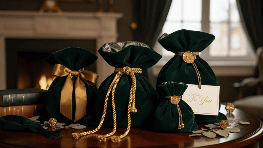 Luxus Samt-Geschenkbeutel dunkelgrün – Premium Geschenkverpackung handgefertigt, wiederverwendbar