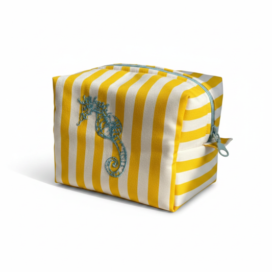 Schminktasche bestickt Baumwolle Seepferdchen Kulturbeutel Kind Sommer Geschenk