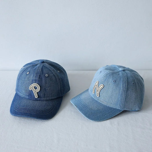 Denim Baseball Kappe für Mädchen und Junge in hell blau und dunkel blau
