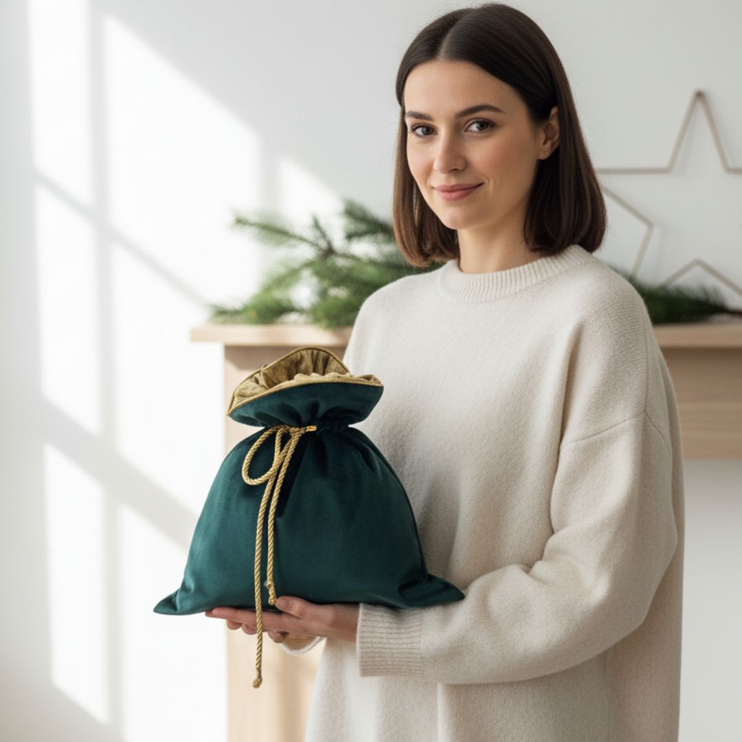 Stoff Geschenkbeutel Weihnachten - Luxuriöse nachhaltige Geschenkbeutel aus Samt 35x40cm