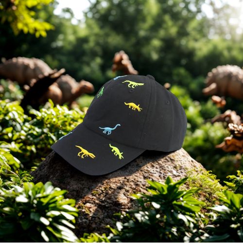 Gestickte Dinosauria Kinderkappe in schwarz