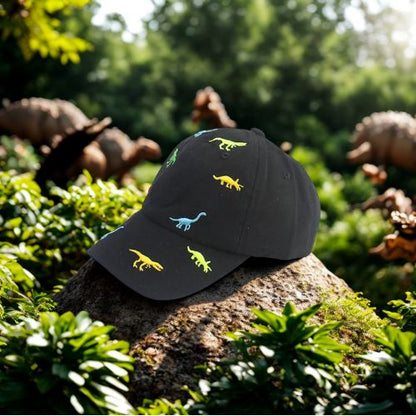Gestickte Dinosauria Kinderkappe in schwarz