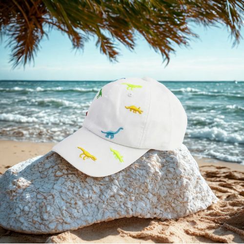 Gestickte Dinosauria Kinderkappe in weiss