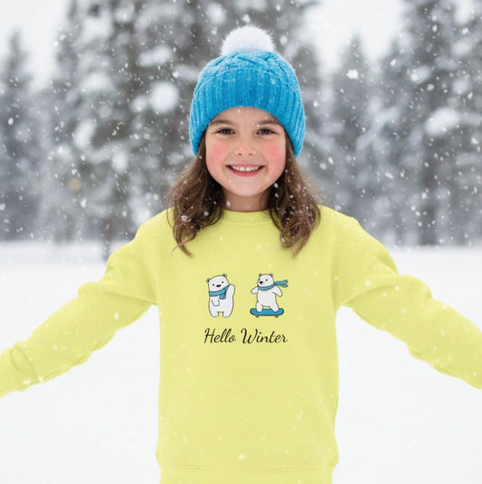 Hello Winter Sweatshirt gelb für Mädchen - nachhaltige Kindermode aus recyceltem Polyester
