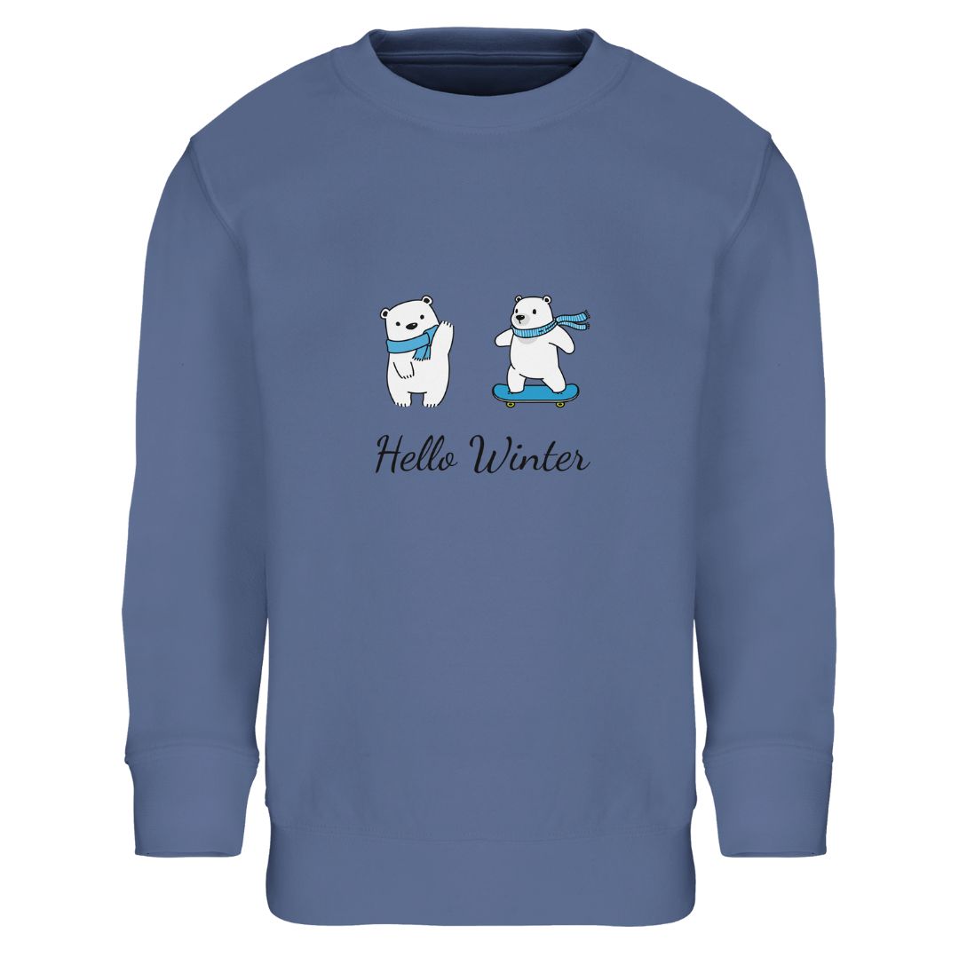 Hello Winter Sweatshirt blau für Kinder - umweltfreundlicher Pullover aus nachhaltigen Materialien