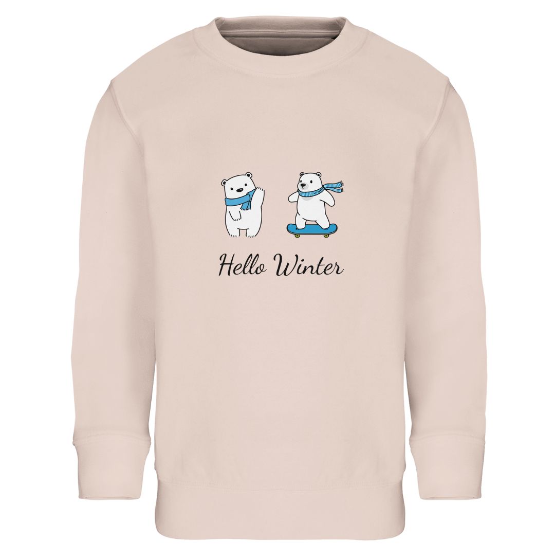Hello Winter Kinder Sweatshirt pink - Unisex Pullover mit gerippten Bündchen für optimale Passform