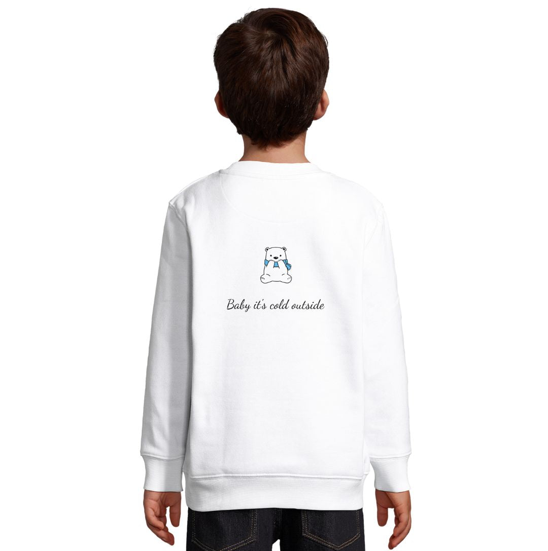 Hello Winter Sweatshirt weiß Rückseite - Kinder Pullover mit Rückendruck, fair produziert in der EU