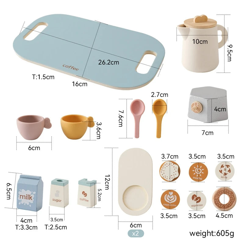 Holz Kaffeeset für Kinder Abmessungen