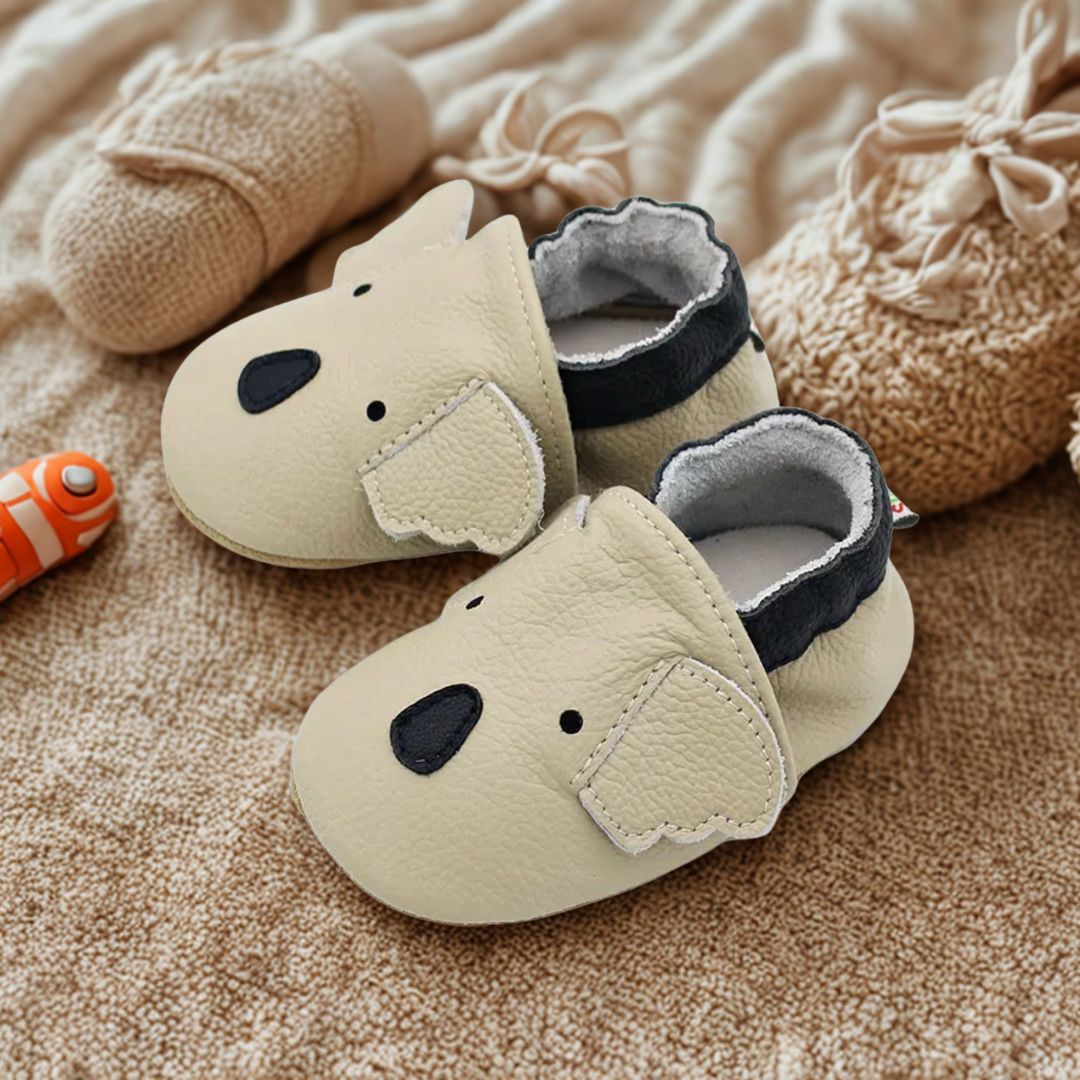 Weiche Leder-Krabbelschuhe Beiger Koala