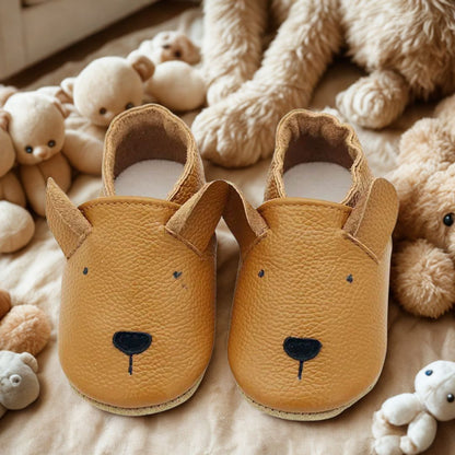 Leder-Krabbelschuhe Gelber Hund