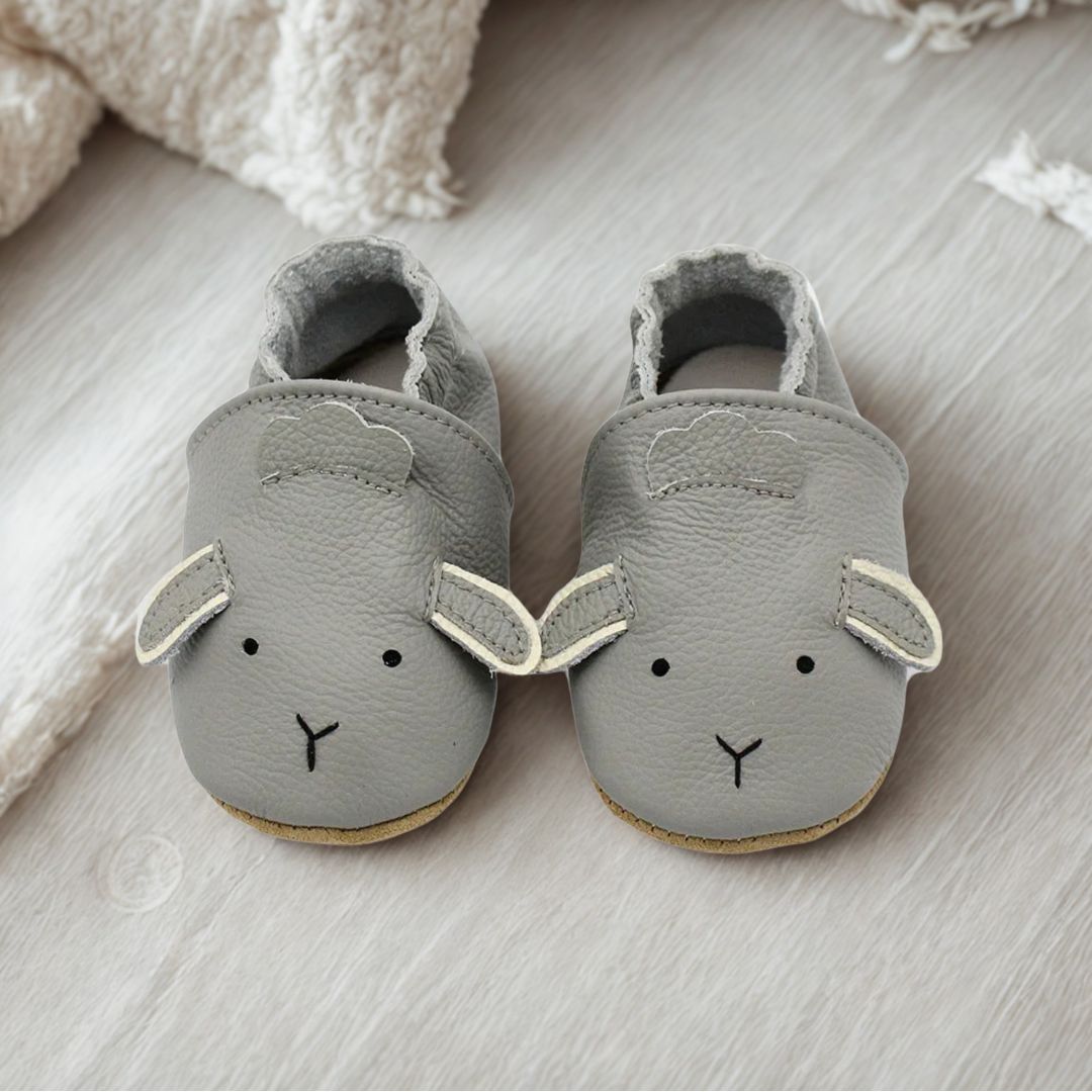 Weiche Leder-Krabbelschuhe Graues Lamm