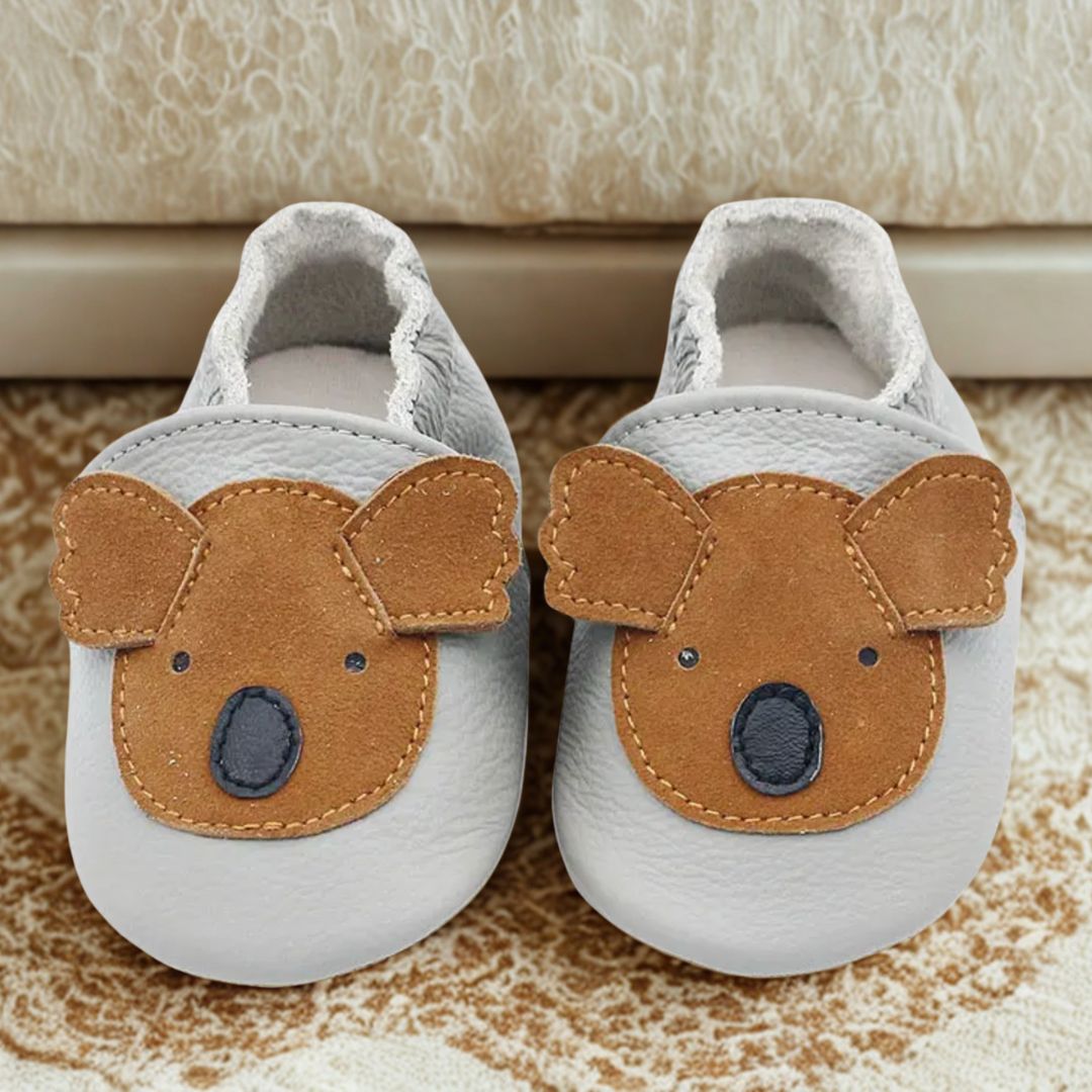 Weiche Leder-Krabbelschuhe brauner Koala