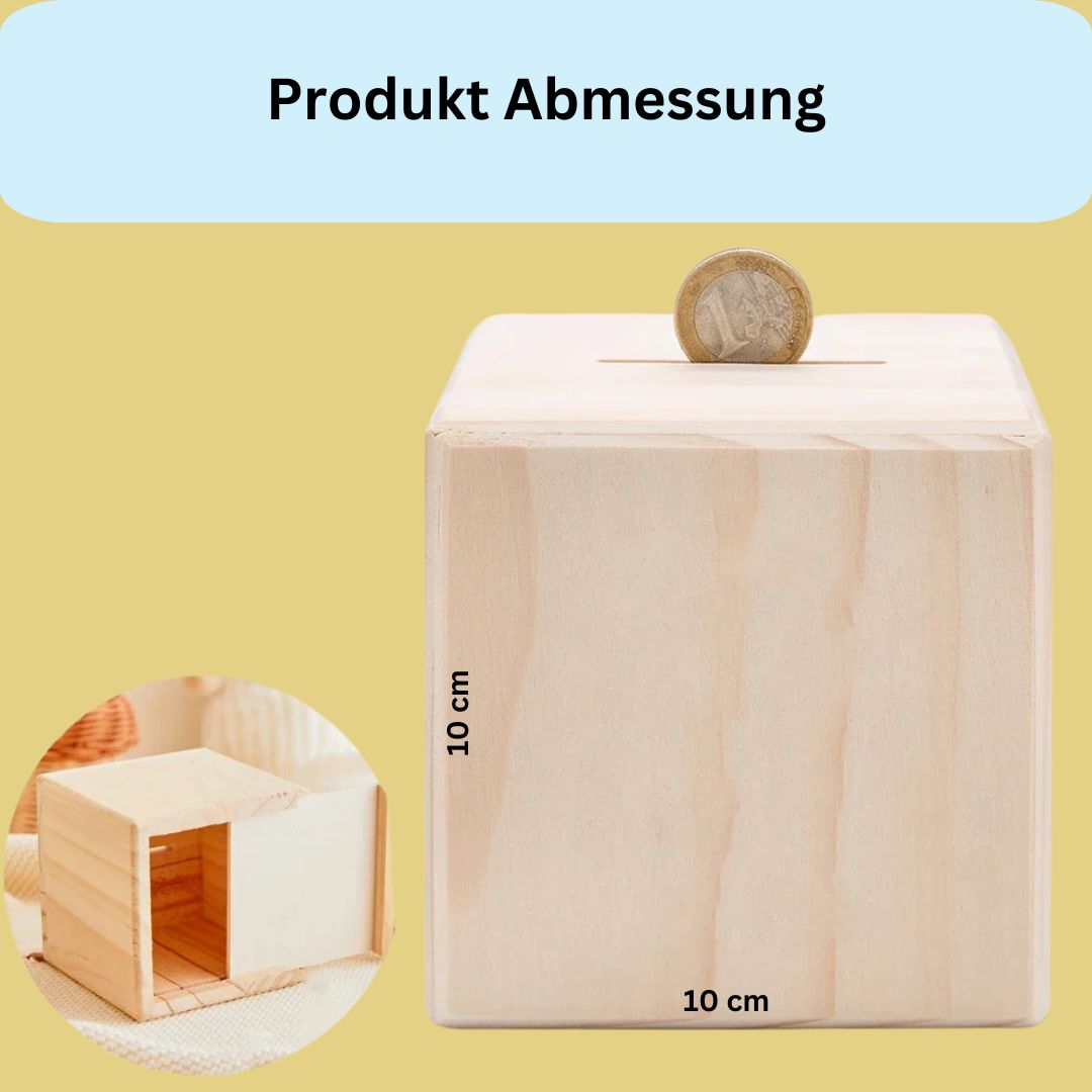 Personalisierte Spardose aus holz produkt abmessung