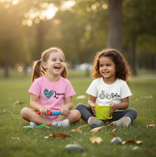 Personalisierte T-Shirts für Mädchen Pink und Weiss