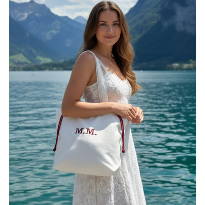 Personalisierte Strandtasche mit gestickten Initialen – Geschenk für Mama und Freundinnen
