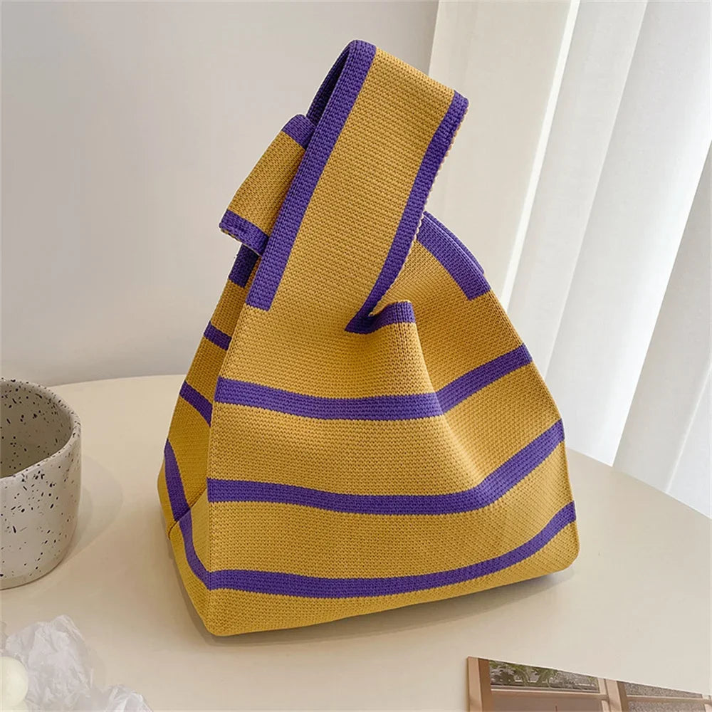 Strickhandtasche in gelb