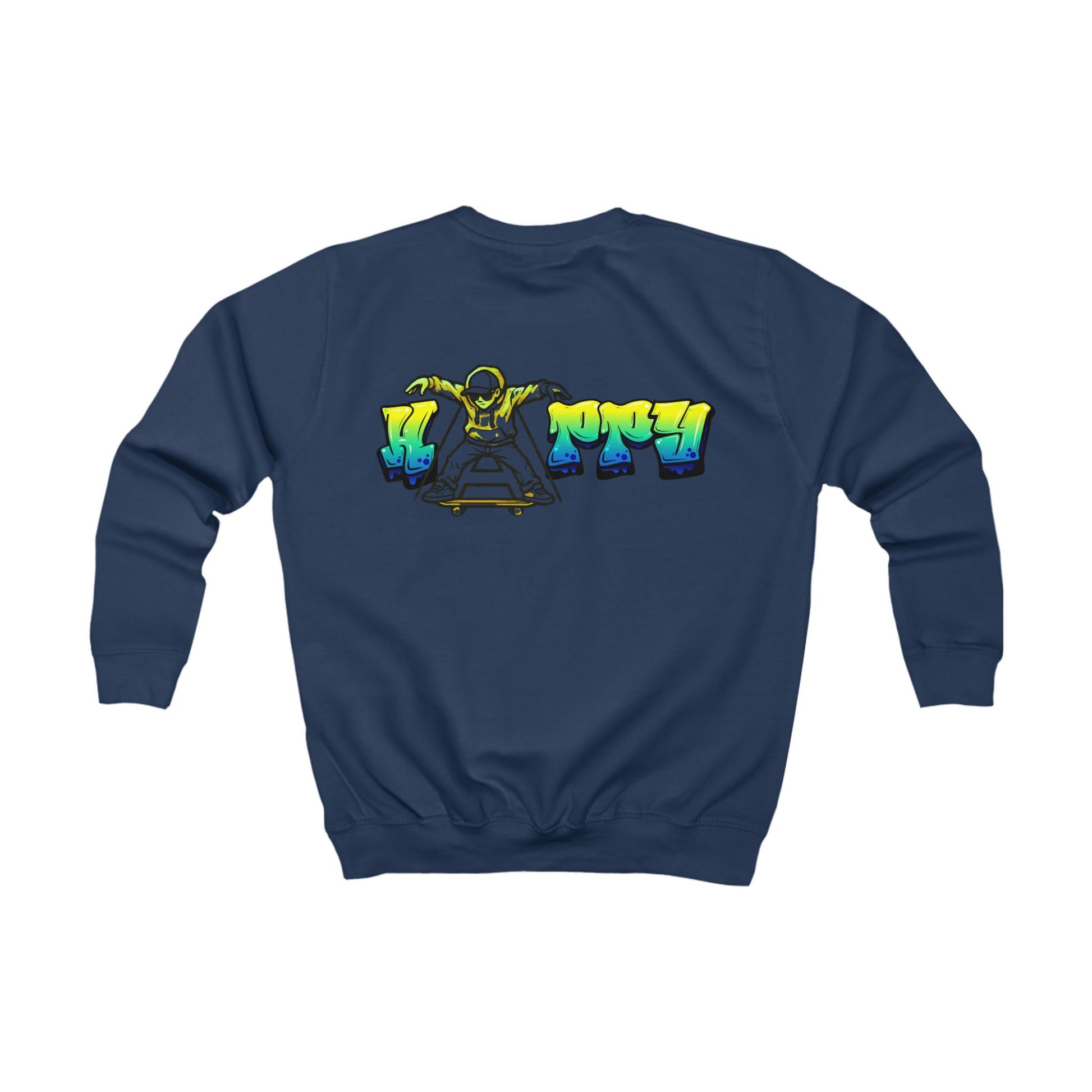 Blaues Kinder-Sweatshirt mit Graffiti-Skateboarder Rückansicht - Kinderkleidung