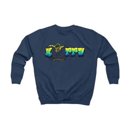 Blaues Kinder-Sweatshirt mit Graffiti-Skateboarder Rückansicht - Kinderkleidung