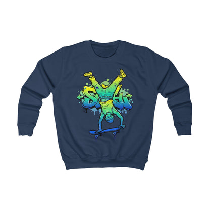 Blaues Kinder-Sweatshirt mit Graffiti-Skateboarder Vorderansicht - Skateboard Fashion