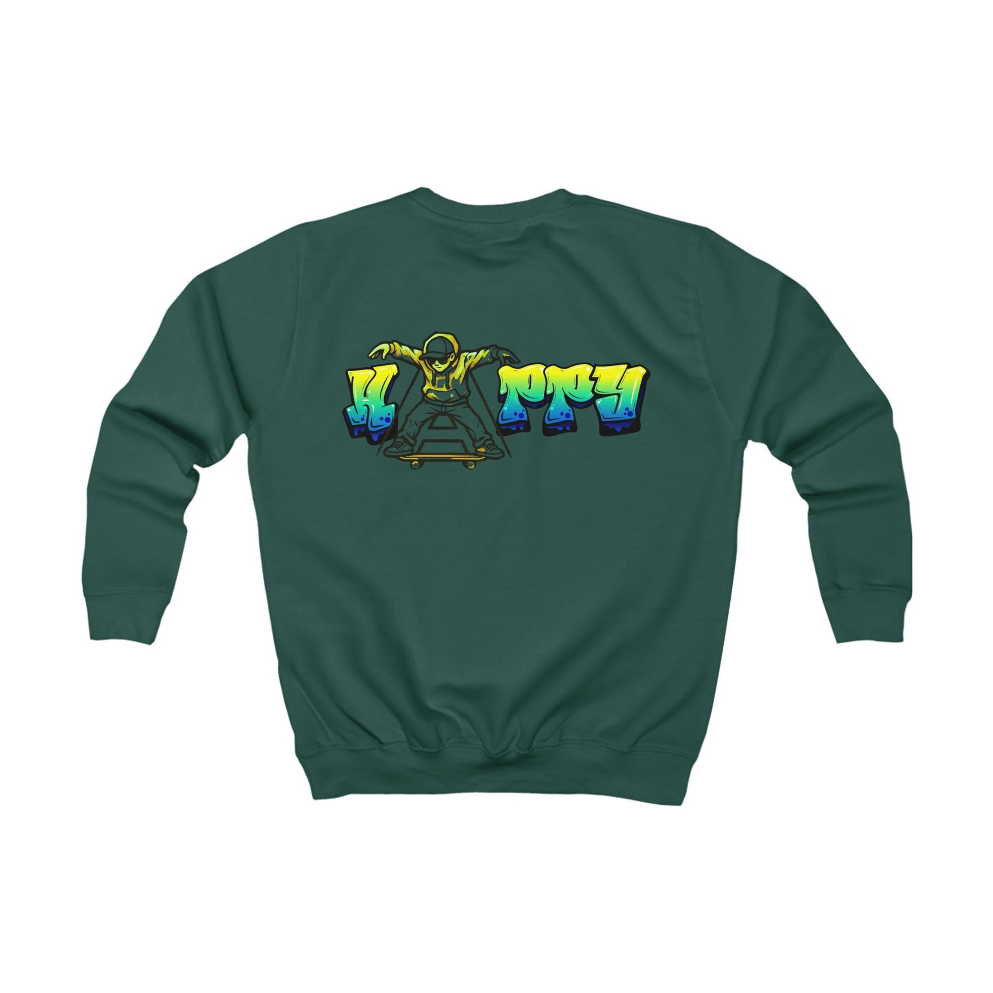 Grünes Kinder-Sweatshirt mit Graffiti-Skateboarder Rückansicht - Kindermode