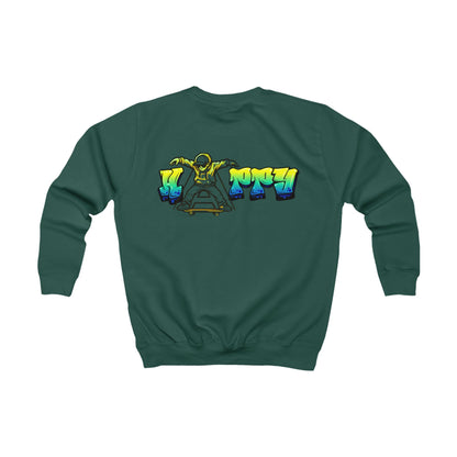 Grünes Kinder-Sweatshirt mit Graffiti-Skateboarder Rückansicht - Kindermode