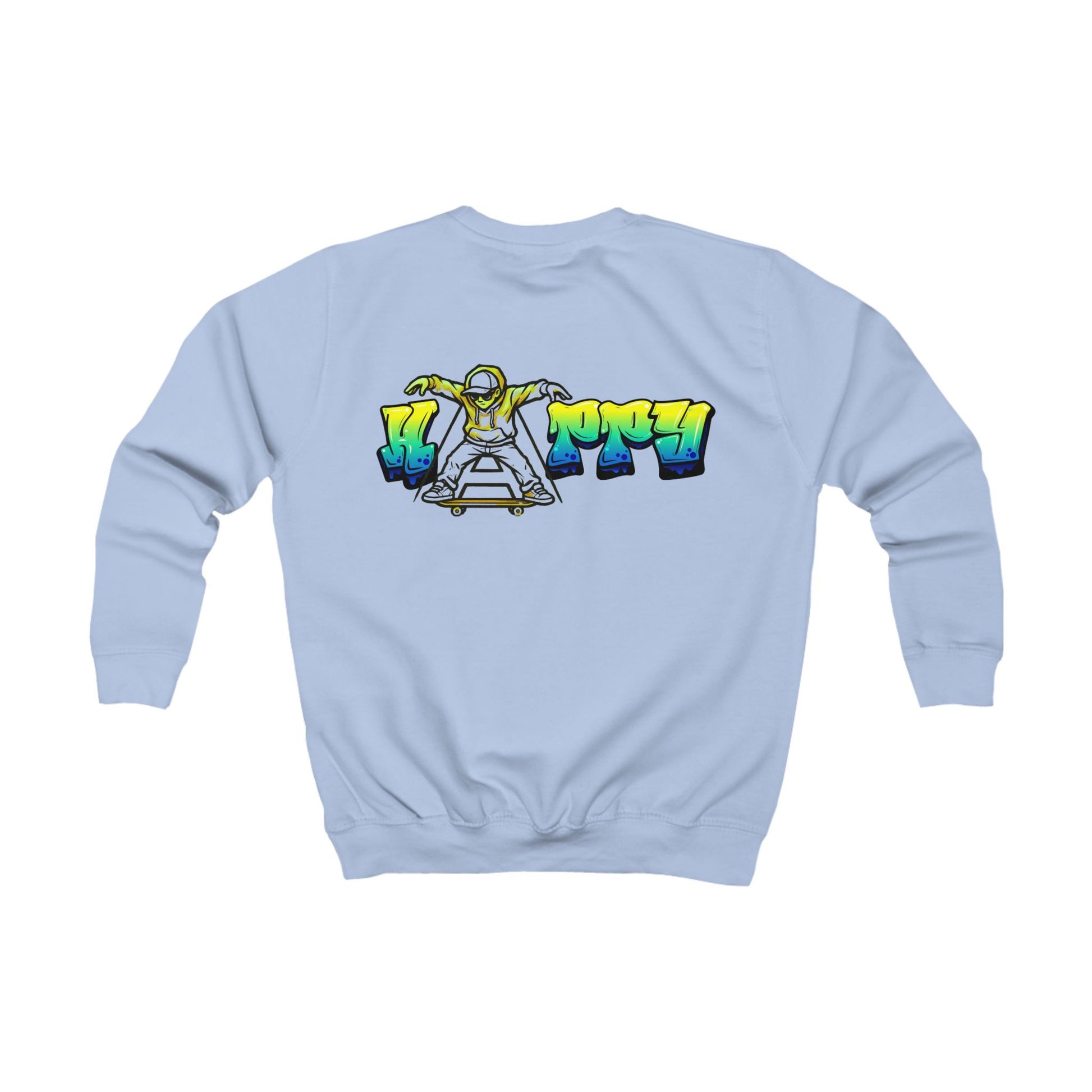 Hellblaues Kinder-Sweatshirt mit Graffiti-Skateboarder Rückansicht - Street Style