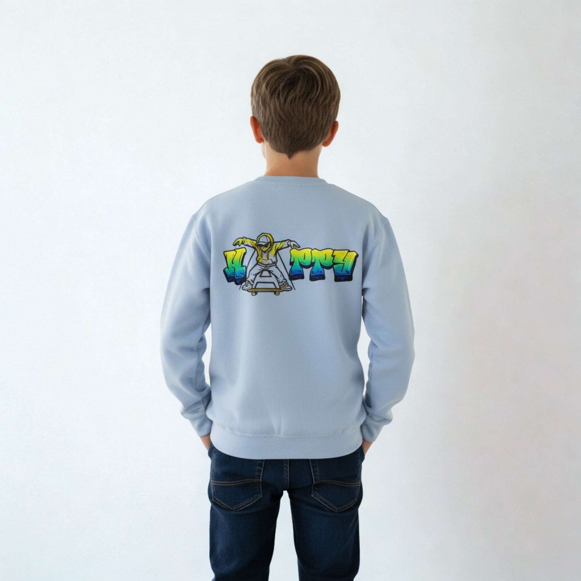 Kinder-Sweatshirt mit Graffiti-Skateboarder Rückansicht - Kinderkleidung