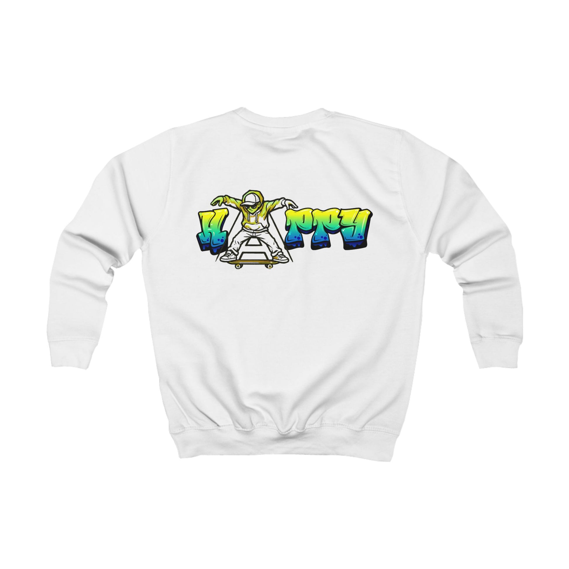 Weißes Kinder-Sweatshirt mit Graffiti-Skateboarder Rückansicht - Skateboard Mode
