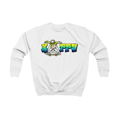 Weißes Kinder-Sweatshirt mit Graffiti-Skateboarder Rückansicht - Skateboard Mode