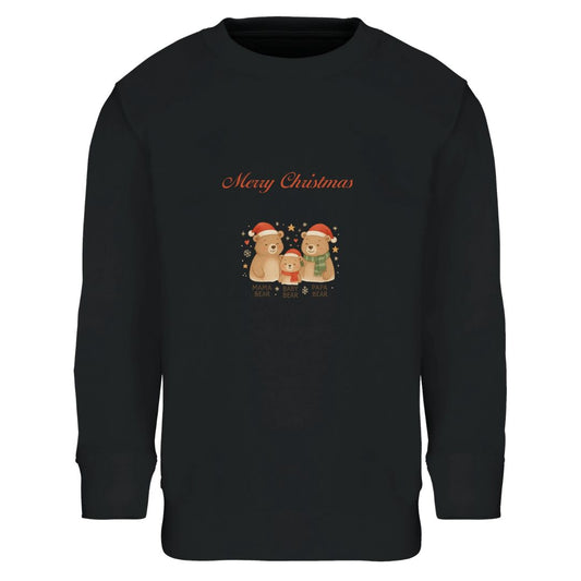 Schwarzes Weihnachts Sweatshirt - Bärenfamilie mit niedlichem Bärenmotiv und 'Merry Christmas'-Schriftzug. Ideal als nachhaltige Kinderkleidung zu Weihnachten.