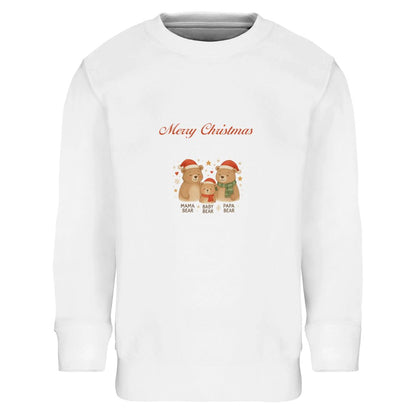 Weißes Weihnachts Sweatshirt - Bärenfamilie mit Mama, Papa und Baby Bär. Perfektes Outfit für festliche Familienmomente und nachhaltige Kinderkleidung.