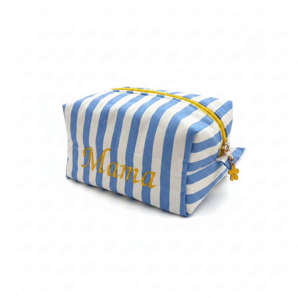 Kulturtasche mit Stickerei Babyblau Mama – Sandrian
