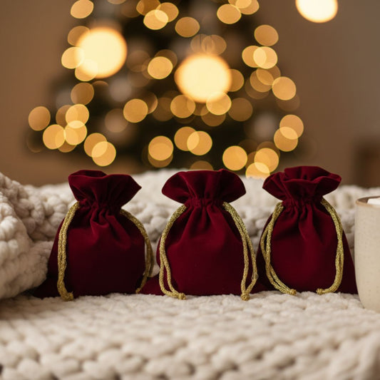 Bordeauxrote Samtbeutel mit Goldkordel 17x22cm handgefertigt