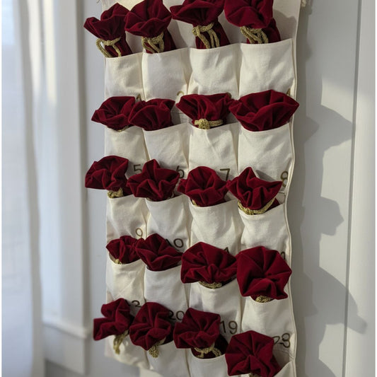 Bordeauxrote Samt Geschenkbeutel für Adventskalender Set 24 Stück