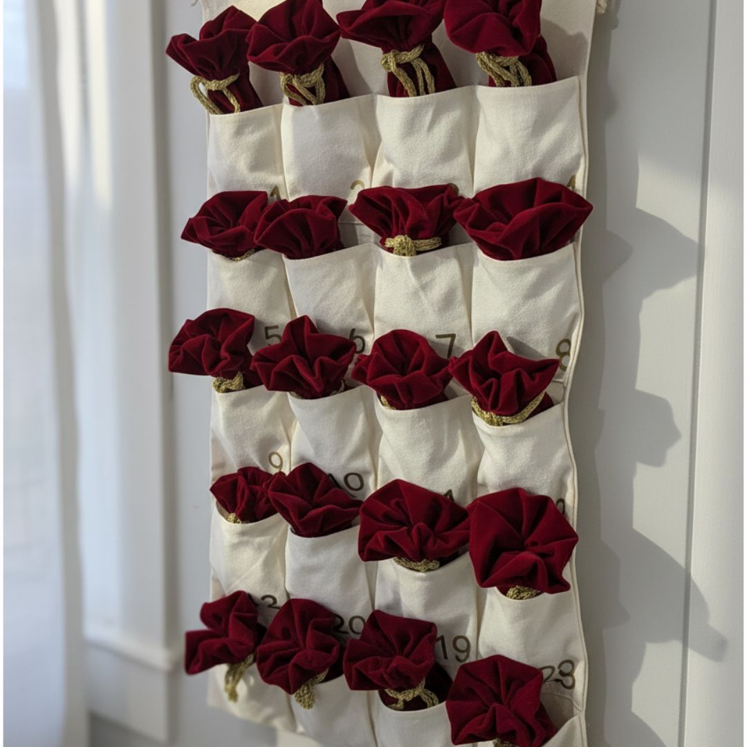 Bordeauxrote Samt Geschenkbeutel für Adventskalender Set 24 Stück