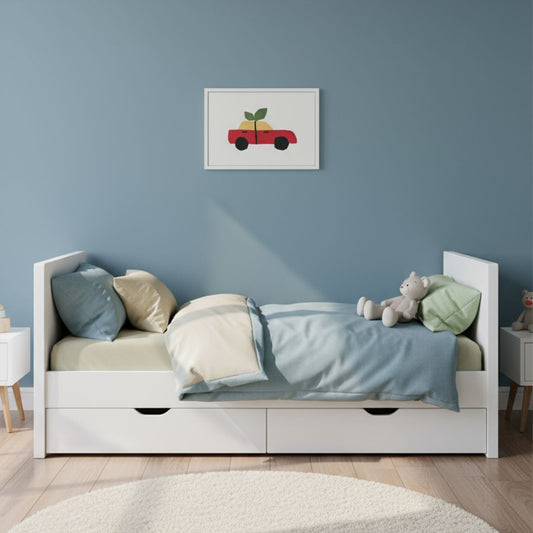 Handgemaltes Auto Leinwandbild in RotEingerahmt für Kinderzimmer - Auto Wandbild auf Canvas