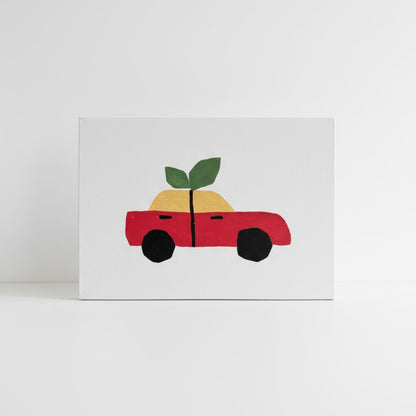 handgemaltes auto leinwandbild in rot kinderzimmer