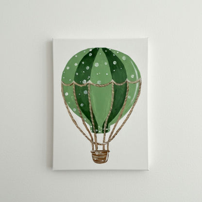 Handgemaltes Heißluftballon Leinwandbild in Grün für Kinderzimmer - Ballon Wandbild auf Canvas