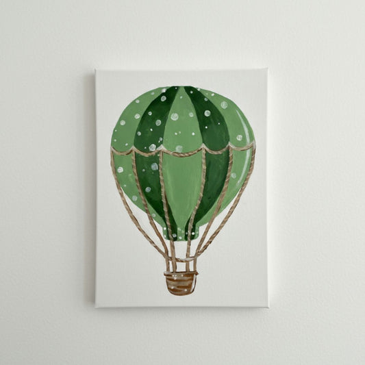 Handgemaltes Heißluftballon Leinwandbild in Grün für Kinderzimmer - Ballon Wandbild auf Canvas