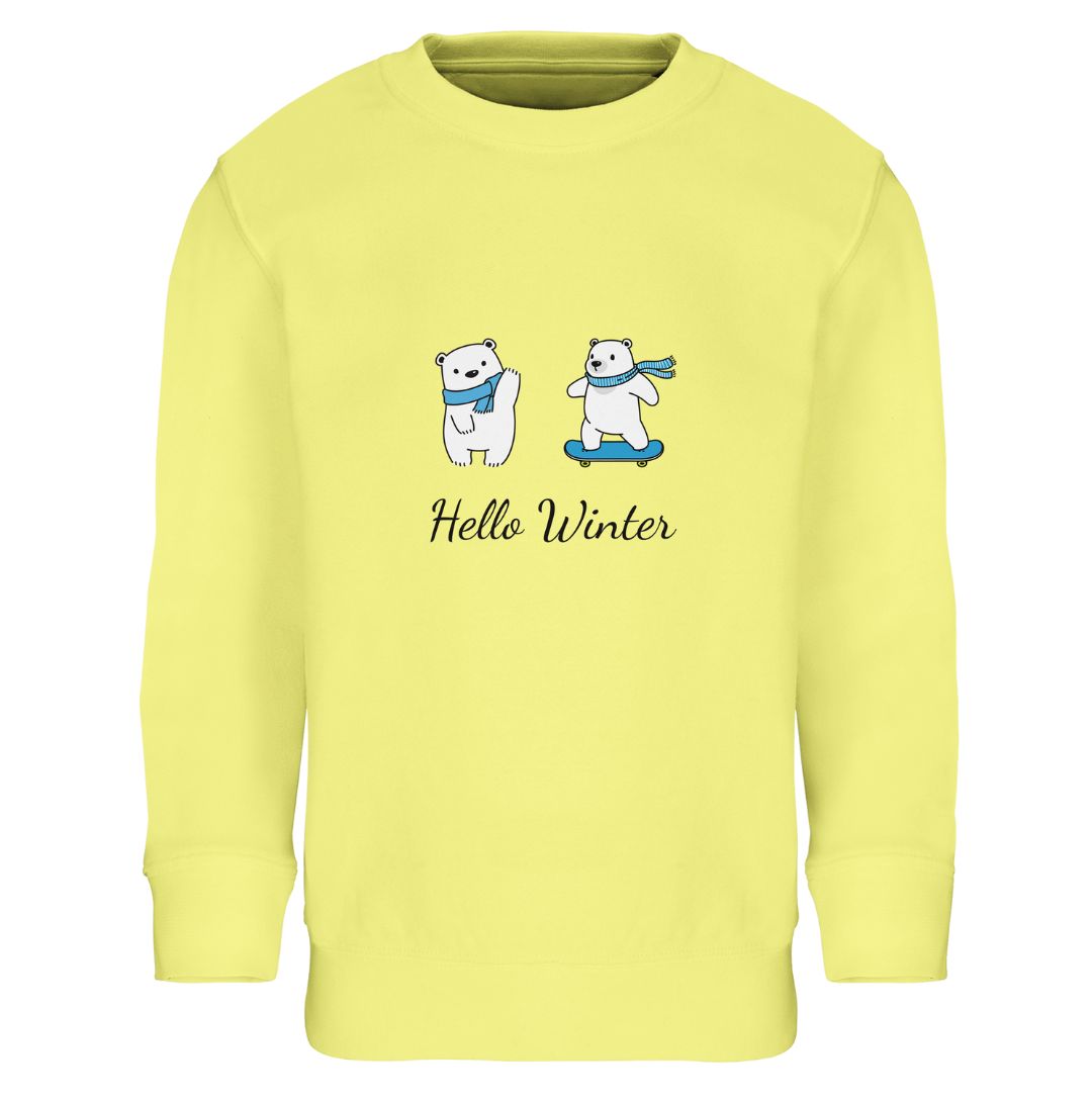 Hello Winter Sweatshirt gelb - nachhaltiger Kinder Pullover aus 80% Baumwolle und 20% recyceltem Polyester