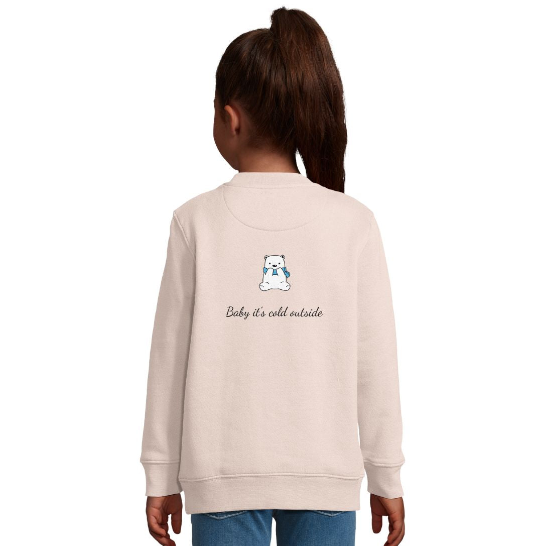 Hello Winter Sweatshirt pink Rückseite - Kinder Pullover mit stylischem Rückendruck aus recyceltem Polyester