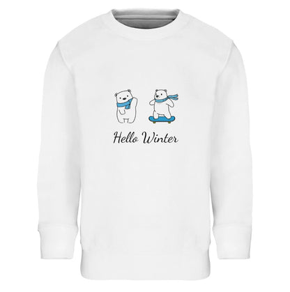 Hello Winter Kinder Pullover weiß - Baumwolle Sweatshirt mit gebürstetem Fleece-Futter